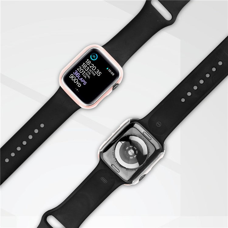 Electroplating Hard PC and Tempered Glass Film Smart Watch Case for Apple Watch Series 4 / 5 / 6 44mm / SE 44mm / SE (2022) 44mm - Pink / Silver