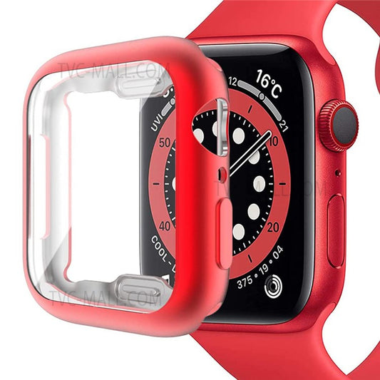 Full Body Protective Soft TPU Electroplated Bumper Clear Cover with Screen Protector for Apple Watch Series 7 41mm - Red