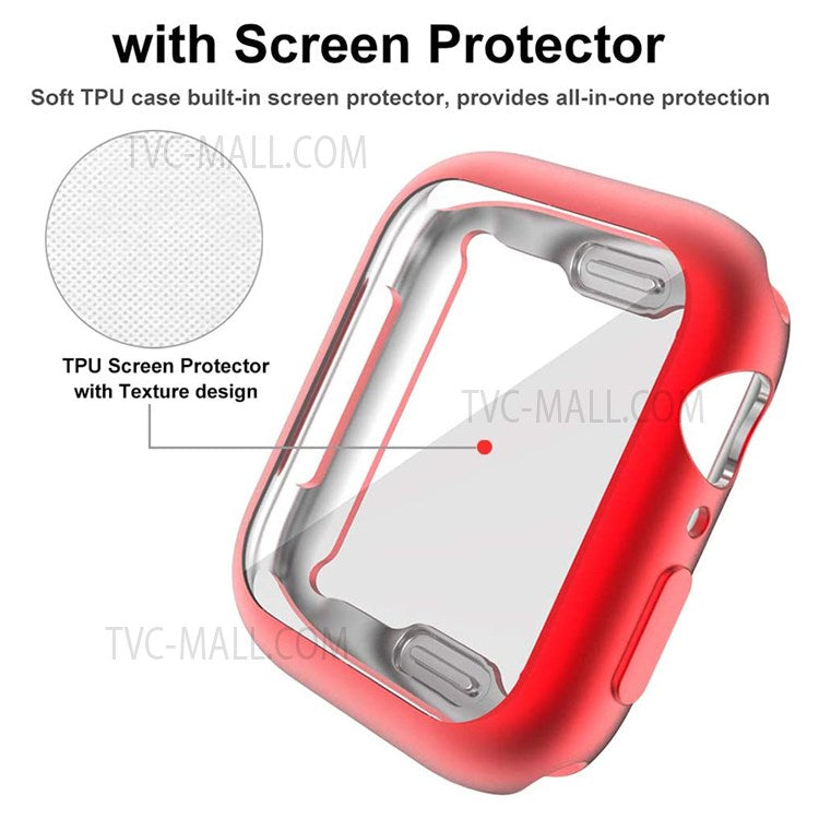 Full Body Protective Soft TPU Electroplated Bumper Clear Cover with Screen Protector for Apple Watch Series 7 41mm - Red
