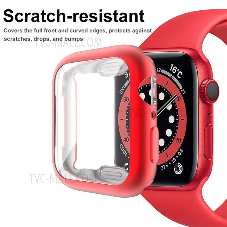 Full Body Protective Soft TPU Electroplated Bumper Clear Cover with Screen Protector for Apple Watch Series 7 41mm - Red