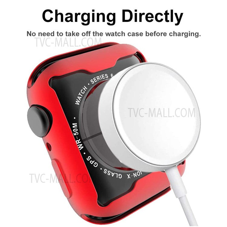Full Body Protective Soft TPU Electroplated Bumper Clear Cover with Screen Protector for Apple Watch Series 7 41mm - Red