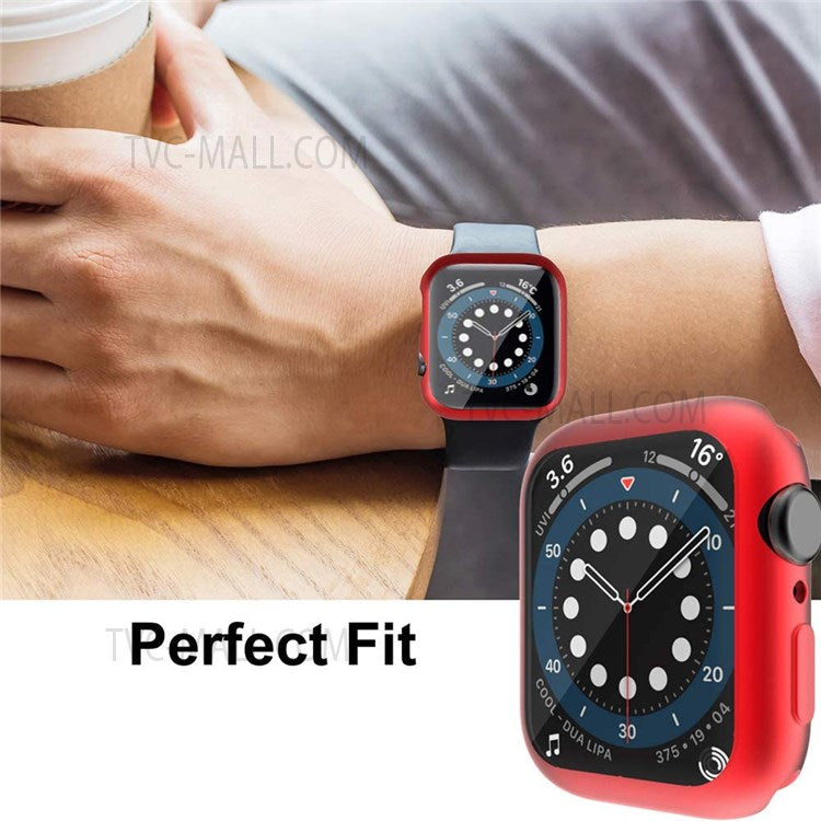 Full Body Protective Soft TPU Electroplated Bumper Clear Cover with Screen Protector for Apple Watch Series 7 41mm - Red
