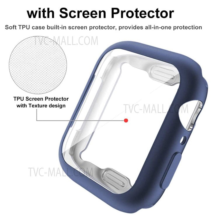 Full Body Protective Soft TPU Electroplated Bumper Clear Cover with Screen Protector for Apple Watch Series 7 41mm - Blue