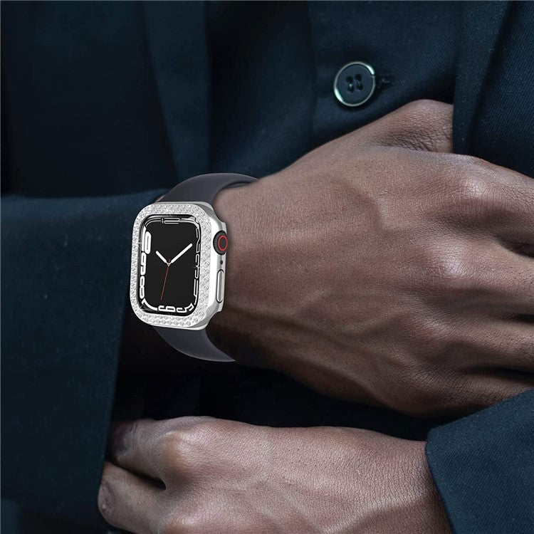 Shiny Rhinestone Hard PC Watch Case Frame Cover for Apple Watch Series 9 / 8 / 7 41mm - Silver