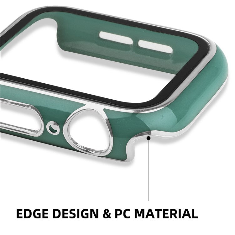 Electroplating Hard PC Watch Case Cover with Tempered Glass Screen Protector for Apple Watch Series 9 / 8 / 7 45mm - Blackish Green / Silver