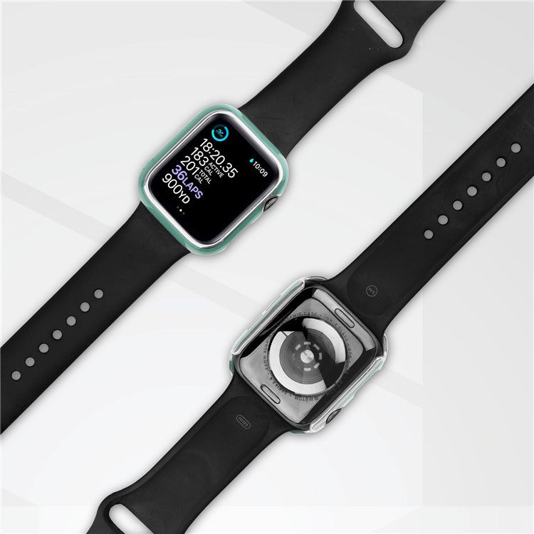Electroplating Hard PC Watch Case Cover with Tempered Glass Screen Protector for Apple Watch Series 9 / 8 / 7 45mm - Blackish Green / Silver