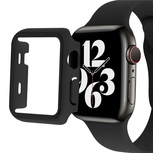 For Apple Watch SE (2022) / SE / Series 6 / 5 / 4 40mm Hard PC Frame Cover with Tempered Glass Screen Protector Overall Protective Case  - Black
