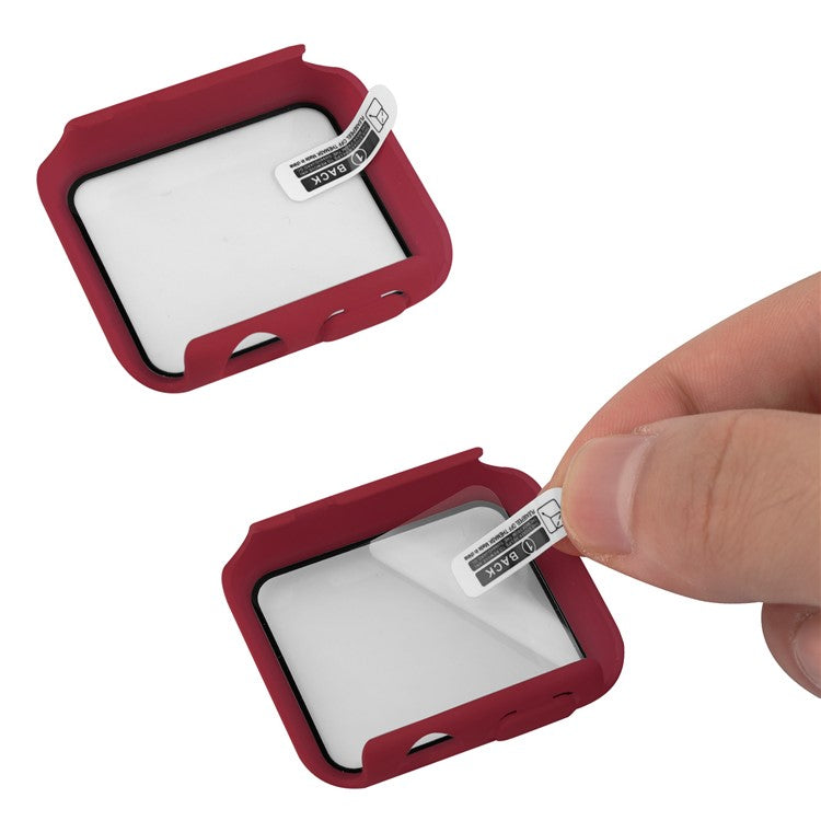 For Apple Watch SE (2022) / SE / Series 6 / 5 / 4 40mm Hard PC Frame Cover with Tempered Glass Screen Protector Overall Protective Case  - Wine Red