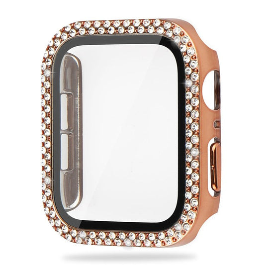 For Apple Watch SE (2022) 40mm / SE 40mm / Series 6 / 5 / 4 40mm Bling Rhinestone Hard PC Case with Tempered Glass Screen Protector Integrated Cover - Rose Gold