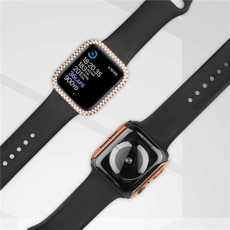 For Apple Watch SE (2022) 40mm / SE 40mm / Series 6 / 5 / 4 40mm Bling Rhinestone Hard PC Case with Tempered Glass Screen Protector Integrated Cover - Rose Gold