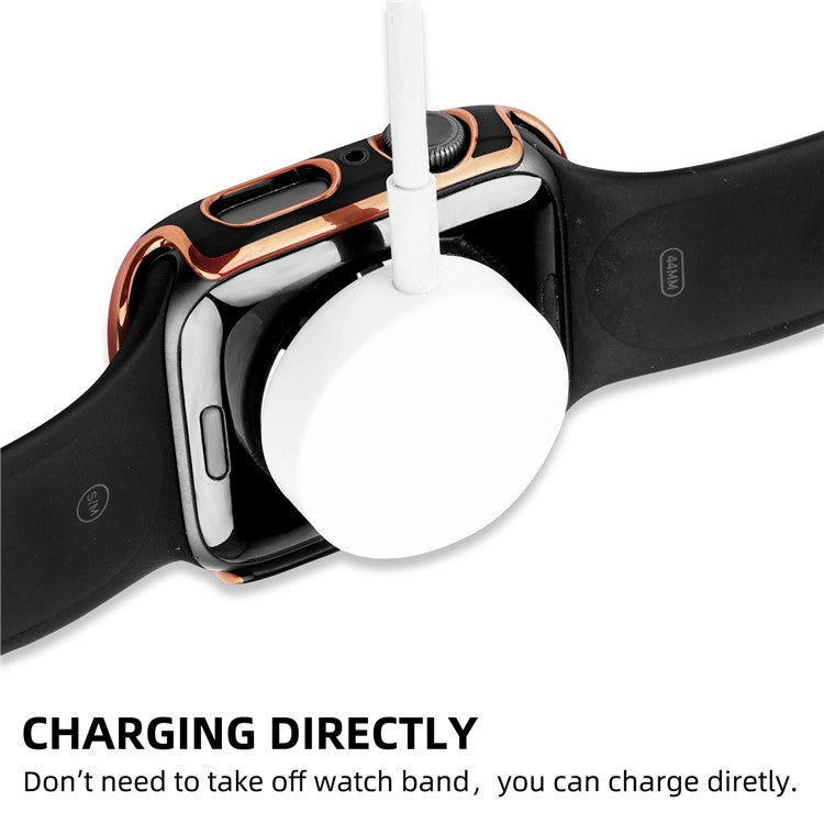 For Apple Watch Series 9 / 8 / 7 45mm Dual Color Electroplating Watch Case Built-in Tempered Glass Screen Protector Hard PC Overall Protective Cover - Black / Gold