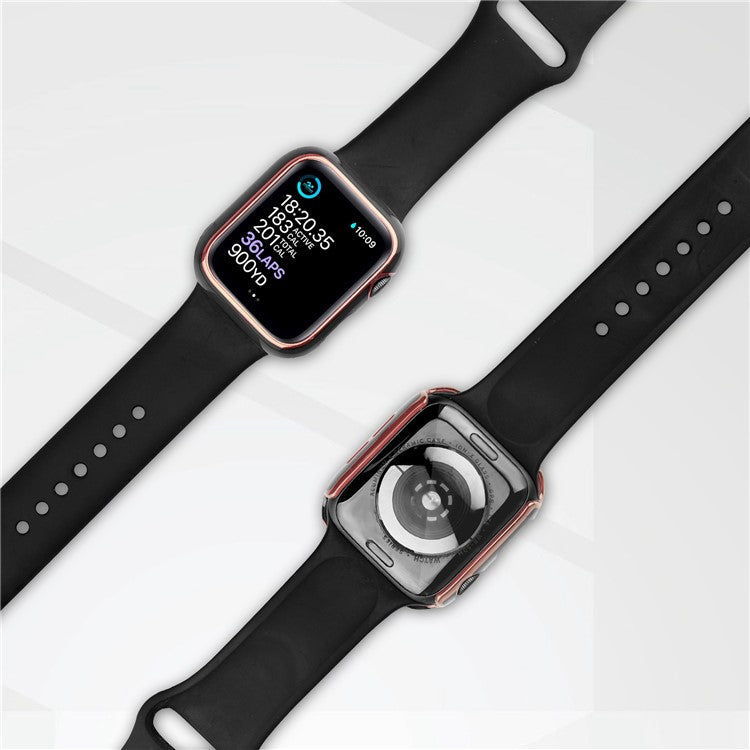 For Apple Watch Series 9 / 8 / 7 45mm Dual Color Electroplating Watch Case Built-in Tempered Glass Screen Protector Hard PC Overall Protective Cover - Black / Gold