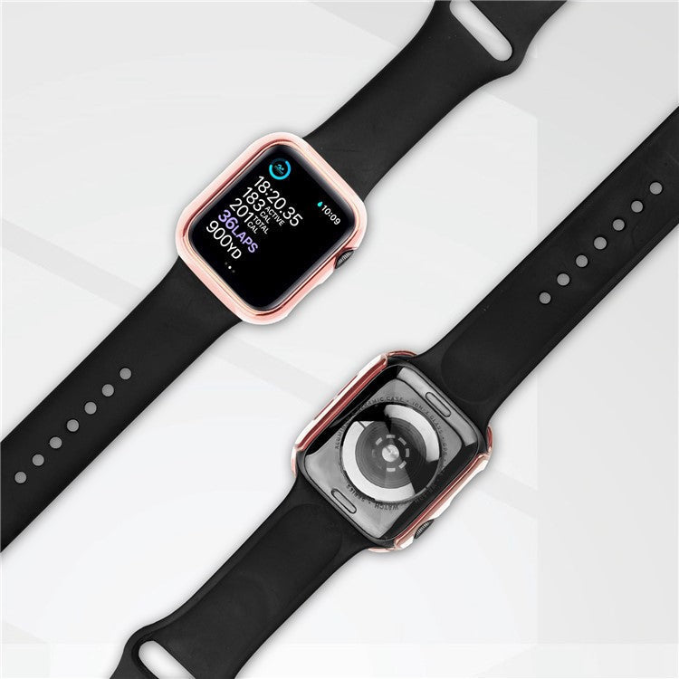 For Apple Watch Series 9 / 8 / 7 45mm Dual Color Electroplating Watch Case Built-in Tempered Glass Screen Protector Hard PC Overall Protective Cover - Pink / Gold