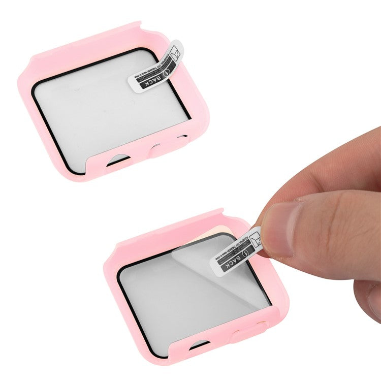 For Apple Watch Ultra 49mm Silicone Watch Band Wrist Strap + Anti-drop PC Watch Case with Tempered Glass Screen Protector - Deep Pink