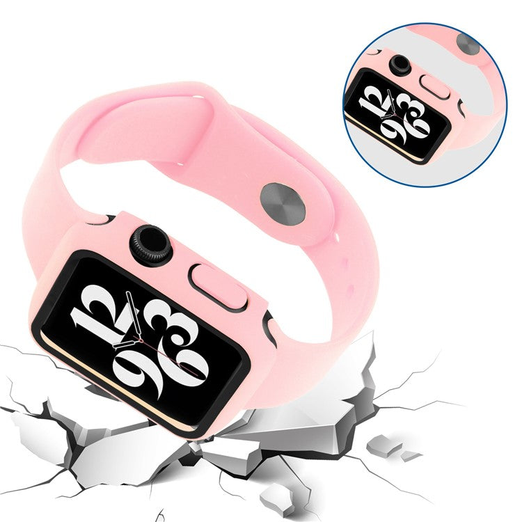 For Apple Watch Ultra 49mm Silicone Watch Band Wrist Strap + Anti-drop PC Watch Case with Tempered Glass Screen Protector - Deep Pink