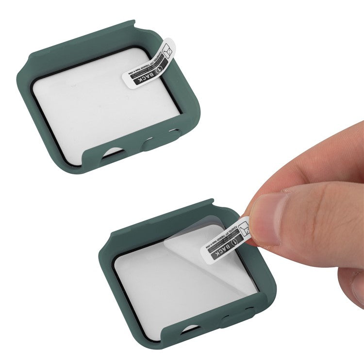 For Apple Watch SE (2022) 44mm / SE 44mm / 6 / 5 / 4 44mm Silicone Watch Strap + Full Cover Hard PC Watch Case with Tempered Glass Screen Protector - Midnight Green