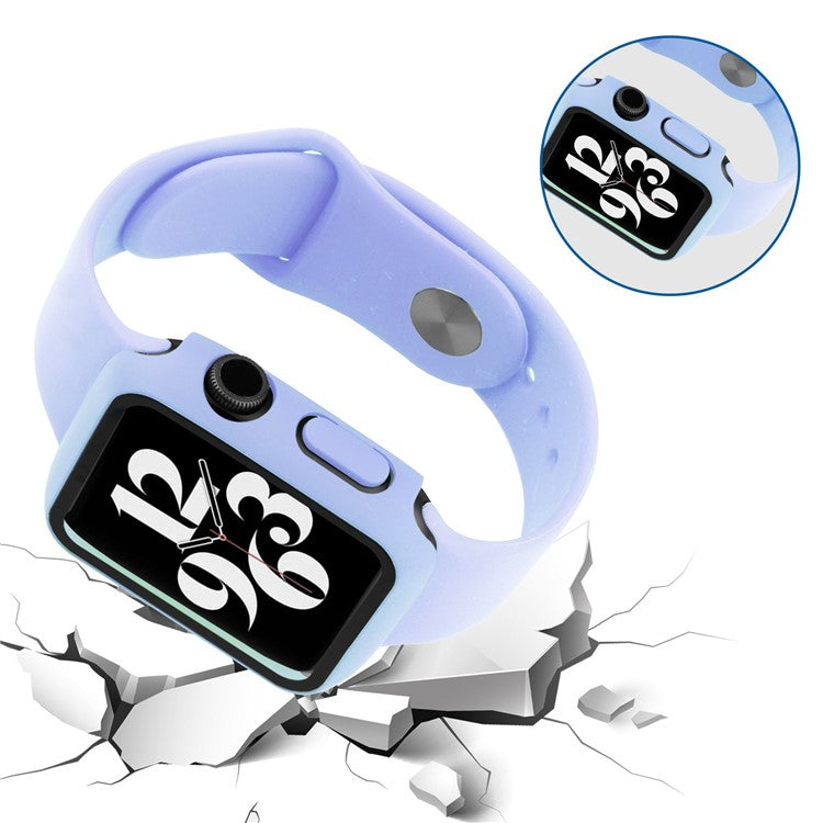 For Apple Watch SE (2022) 44mm / SE 44mm / 6 / 5 / 4 44mm Silicone Watch Strap + Full Cover Hard PC Watch Case with Tempered Glass Screen Protector - Purple
