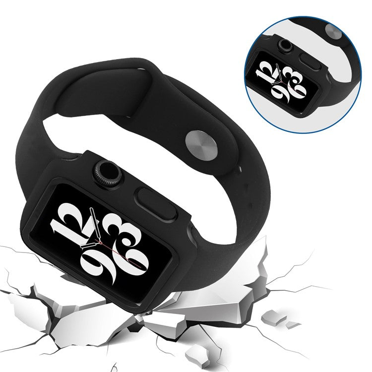 For Apple Watch SE (2022) 40mm / SE 40mm / 6 / 5 / 4 40mm Silicone Watch Strap + PC Watch Case with Tempered Glass Screen Protector Shockproof Protective Cover - Black