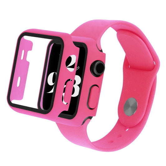 For Apple Watch SE (2022) 40mm / SE 40mm / 6 / 5 / 4 40mm Silicone Watch Strap + PC Watch Case with Tempered Glass Screen Protector Shockproof Protective Cover - Rose