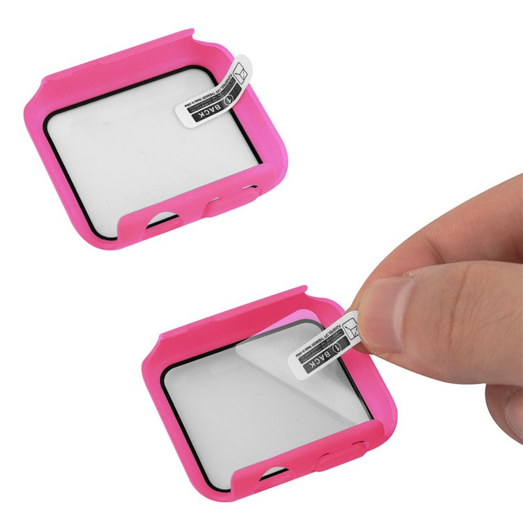 For Apple Watch SE (2022) 40mm / SE 40mm / 6 / 5 / 4 40mm Silicone Watch Strap + PC Watch Case with Tempered Glass Screen Protector Shockproof Protective Cover - Rose