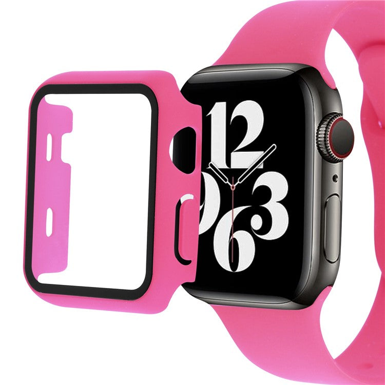 For Apple Watch SE (2022) 40mm / SE 40mm / 6 / 5 / 4 40mm Silicone Watch Strap + PC Watch Case with Tempered Glass Screen Protector Shockproof Protective Cover - Rose