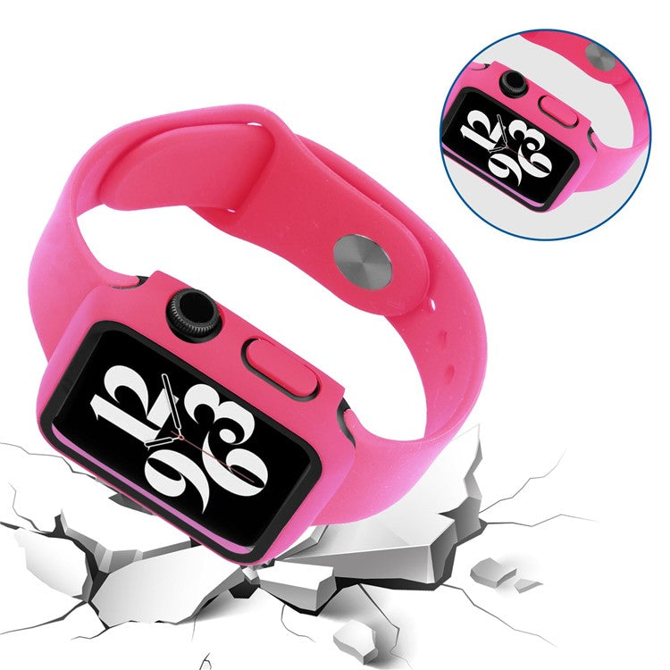 For Apple Watch SE (2022) 40mm / SE 40mm / 6 / 5 / 4 40mm Silicone Watch Strap + PC Watch Case with Tempered Glass Screen Protector Shockproof Protective Cover - Rose