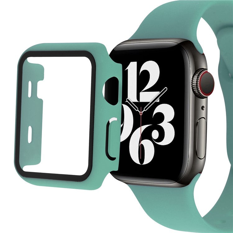 For Apple Watch SE (2022) 40mm / SE 40mm / 6 / 5 / 4 40mm Silicone Watch Strap + PC Watch Case with Tempered Glass Screen Protector Shockproof Protective Cover - Green