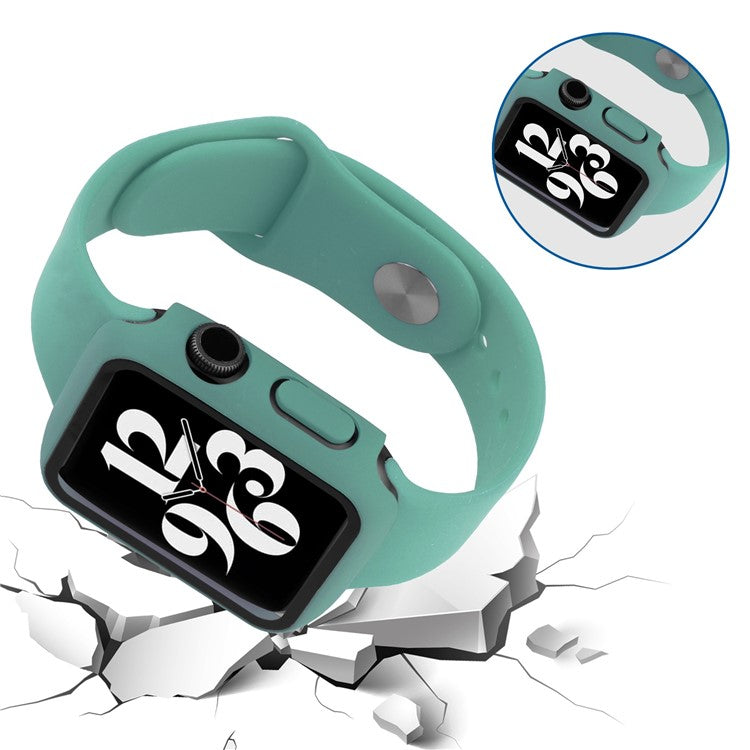 For Apple Watch SE (2022) 40mm / SE 40mm / 6 / 5 / 4 40mm Silicone Watch Strap + PC Watch Case with Tempered Glass Screen Protector Shockproof Protective Cover - Green