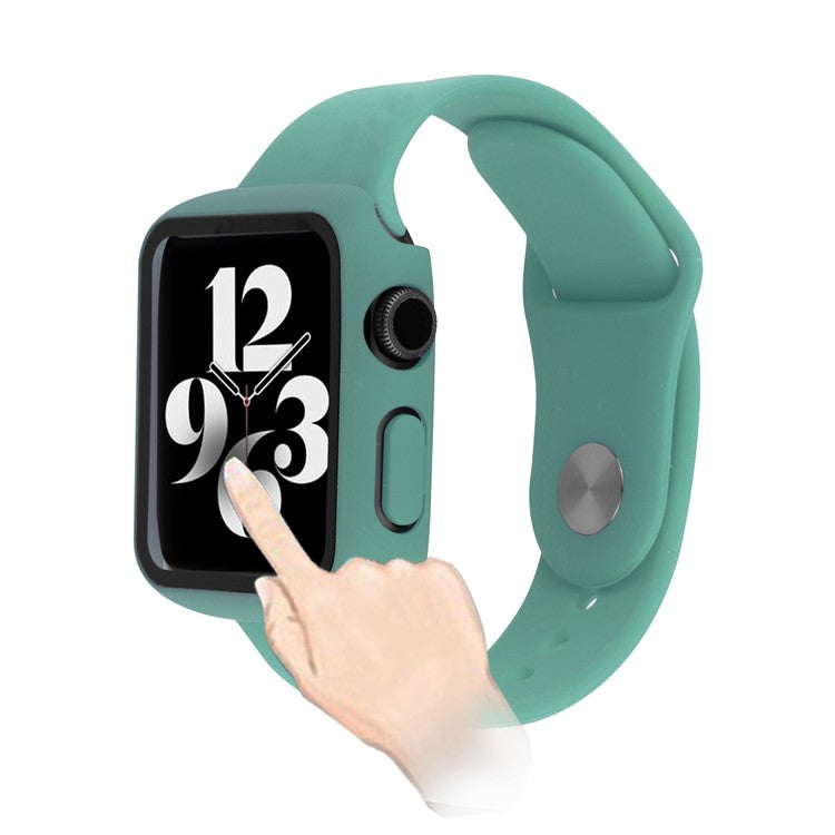 For Apple Watch SE (2022) 40mm / SE 40mm / 6 / 5 / 4 40mm Silicone Watch Strap + PC Watch Case with Tempered Glass Screen Protector Shockproof Protective Cover - Green