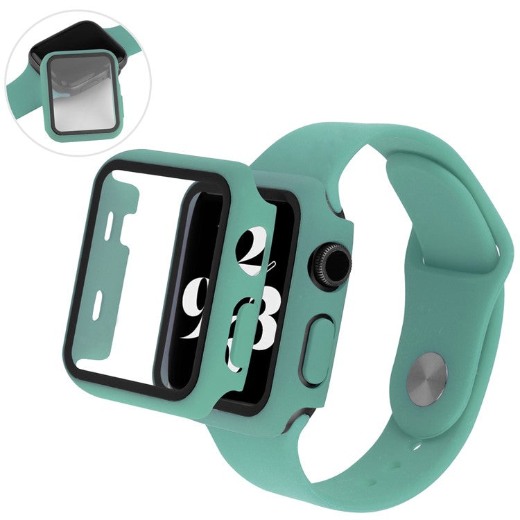 For Apple Watch SE (2022) 40mm / SE 40mm / 6 / 5 / 4 40mm Silicone Watch Strap + PC Watch Case with Tempered Glass Screen Protector Shockproof Protective Cover - Green