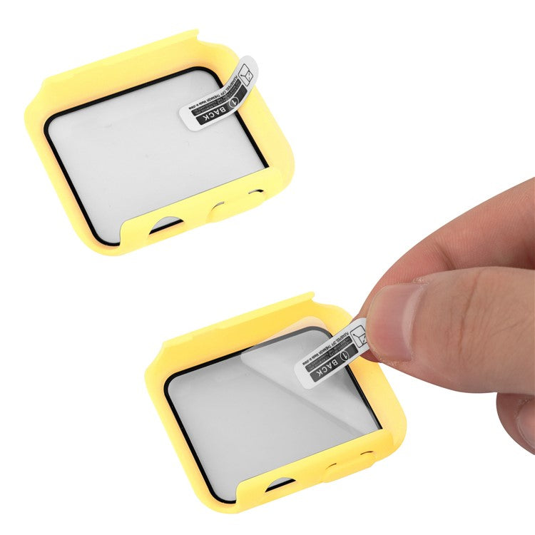 For Apple Watch Series 8 45mm / 7 45mm Soft Silicone Replacement Strap + Hard PC Watch Case with Tempered Glass Screen Protector - Yellow