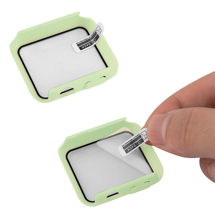 For Apple Watch Series 9 / 8 / 7 41mm Sport Band Soft Silicone Strap with Full Cover Hard PC Protective Case Built-in Tempered Glass Screen Protector - Light Green