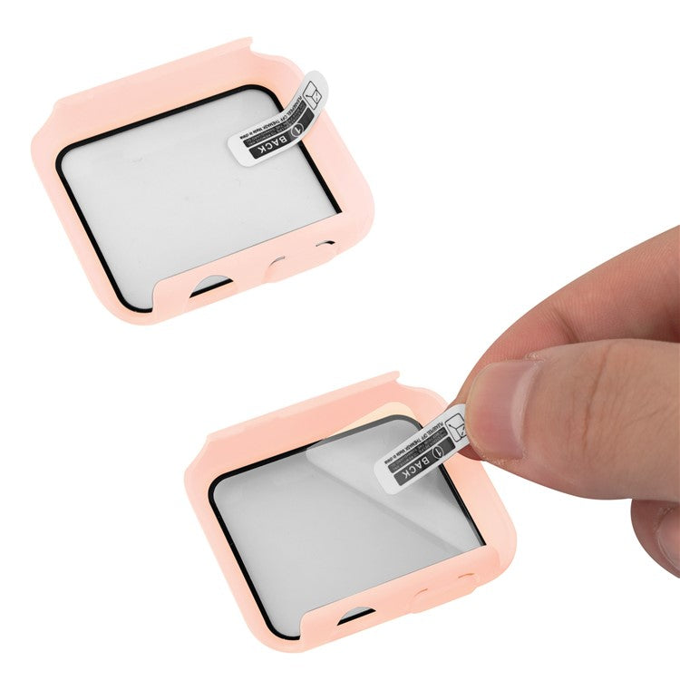 For Apple Watch Series 9 / 8 / 7 41mm Sport Band Soft Silicone Strap with Full Cover Hard PC Protective Case Built-in Tempered Glass Screen Protector - Light Pink