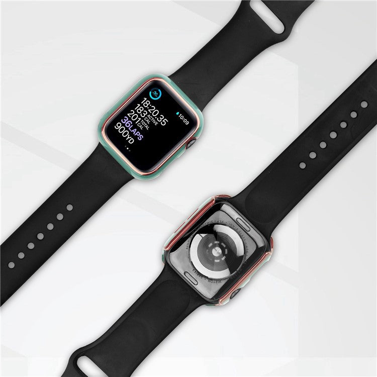 For Apple Watch Ultra 2 49mm / Ultra 49mm Anti-scratch Watch Cover Dual Color Electroplating Protective PC Case with Tempered Glass Screen Protector - Blackish Green  /  Gold