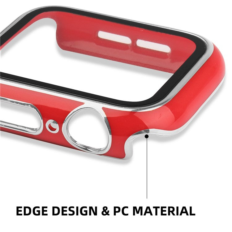 For Apple Watch SE (2022) 44mm / SE 44mm / 6 / 5 / 4 44mm Silicone Watch Band + PC Watch Case with Tempered Glass Screen Protector Electroplating Protective Case Cover - Red / Silver