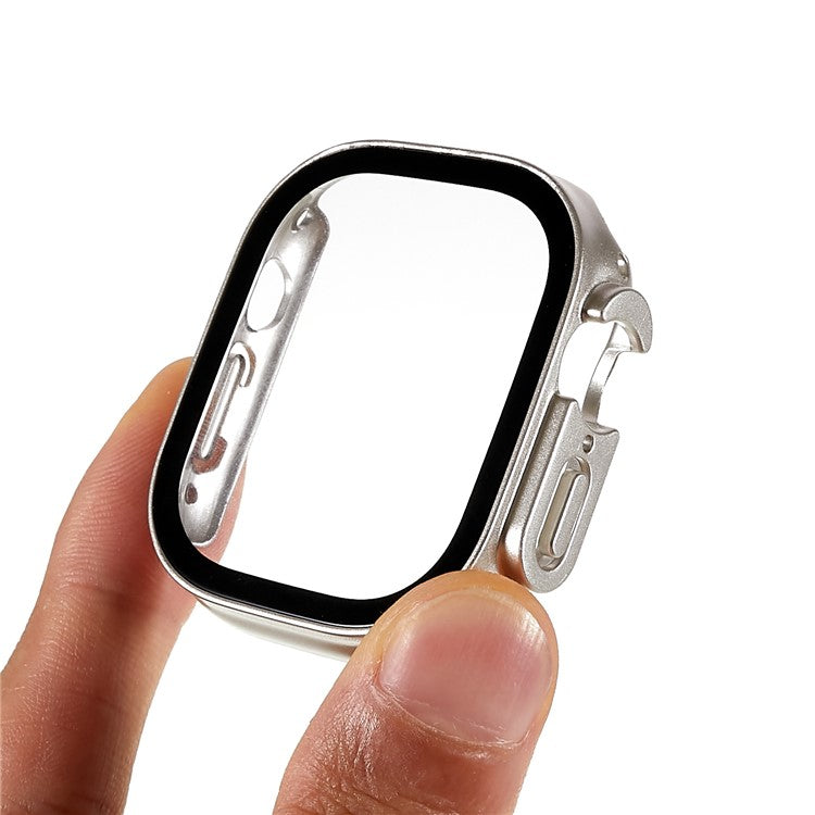 For Apple Watch Ultra 2 49mm / Ultra 49mm Hard PC Watch Case Tempered Glass Screen Protector Drop-proof Shell with Button Cover - Silver