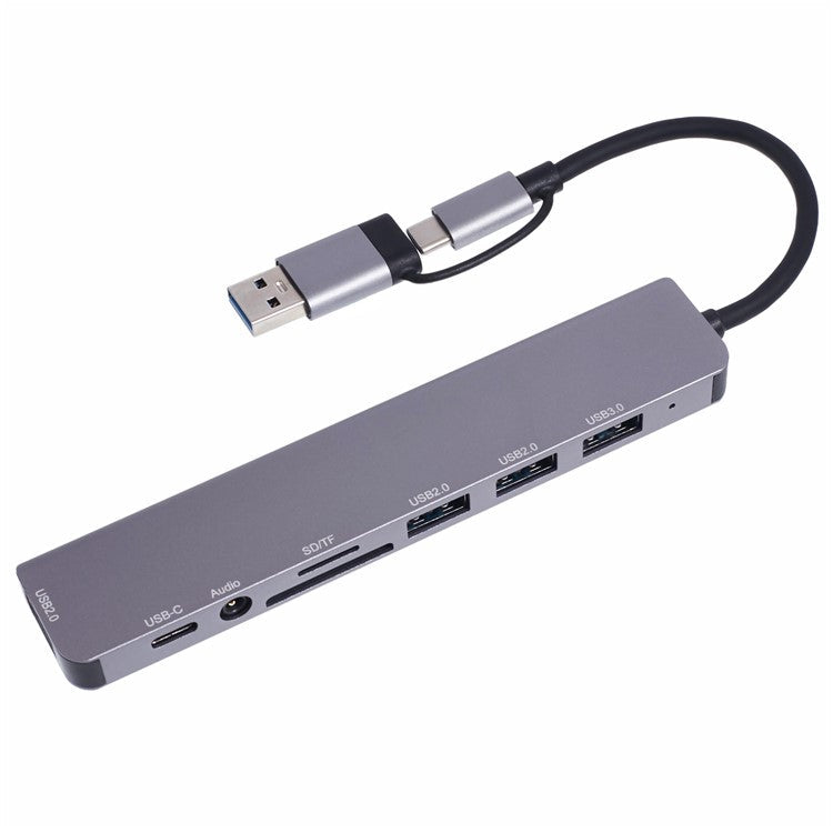 2218TU 8-in-1 Type-C Docking Station USB Hub Adapter to 2 USB3.0+2 USB 2.0+USB-C+SD / TF+3.5 Audio