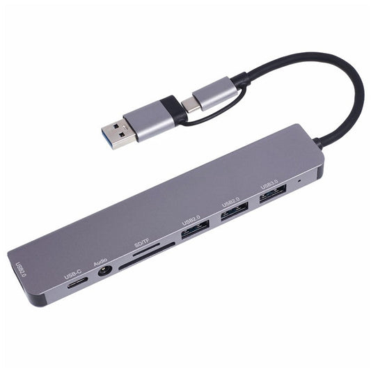 2218TU 8-in-1 Type-C Docking Station USB Hub Adapter to 2 USB3.0+2 USB 2.0+USB-C+SD / TF+3.5 Audio