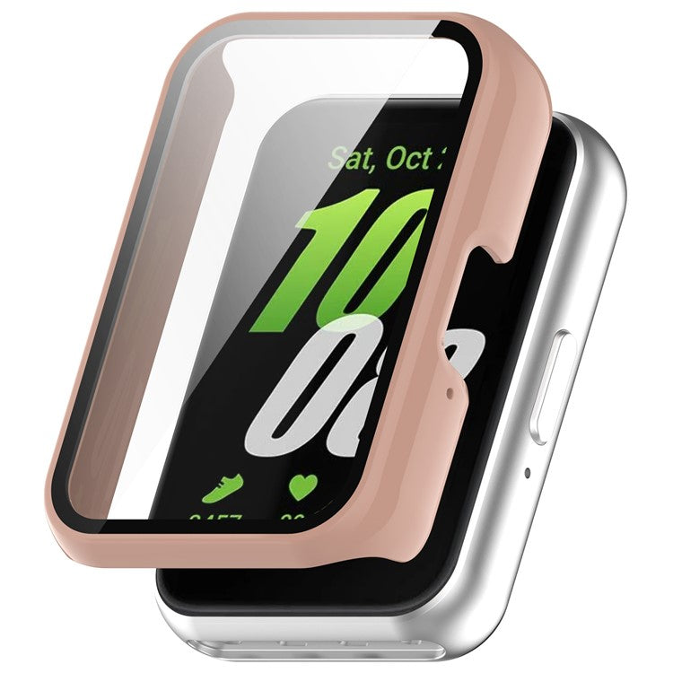 For Samsung Galaxy Fit3 (SM-R390) Case with Tempered Glass Screen Protector Full Coverage Hard PC Watch Cover - Glossy Pink