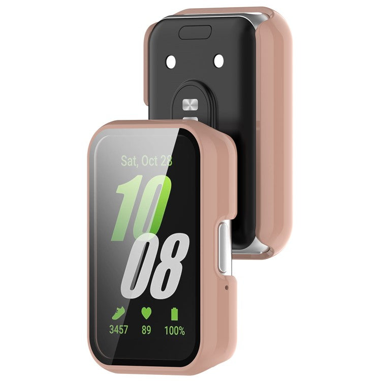 For Samsung Galaxy Fit3 (SM-R390) Case with Tempered Glass Screen Protector Full Coverage Hard PC Watch Cover - Glossy Pink