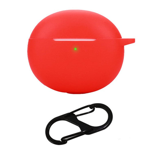 For Oppo Enco R3 Silicone Case Anti-Scratch Wireless Headset Cover with Hanging Buckle - Red