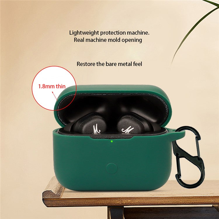 For Marshall Motif II A.N.C. Earbuds Silicone Carrying Cover with Anti-Lost Buckle - White