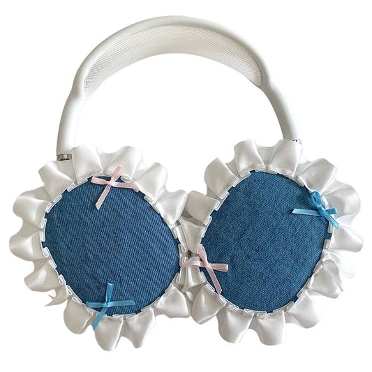 1Pair For AirPods Max Protective Case Fabric+TPU Headset Sleeve Bowknot Design - Blue