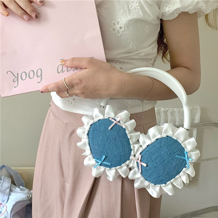 1Pair For AirPods Max Protective Case Fabric+TPU Headset Sleeve Bowknot Design - Blue