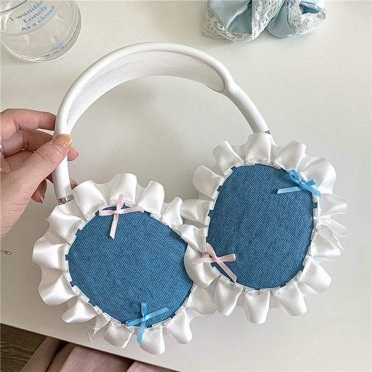 1Pair For AirPods Max Protective Case Fabric+TPU Headset Sleeve Bowknot Design - Blue