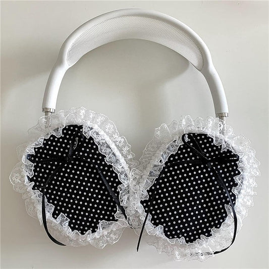 1Pair For AirPods Max Protective Case Fabric+TPU Headset Sleeve Bowknot Design - Black