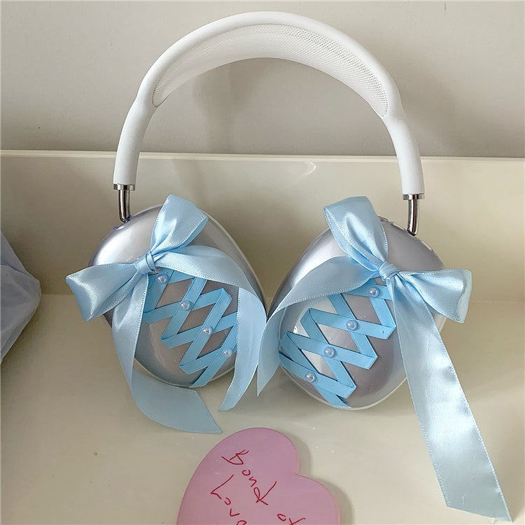 1Pair For AirPods Max Clear Case Ribbon Design Headphone TPU Sleeve - Blue