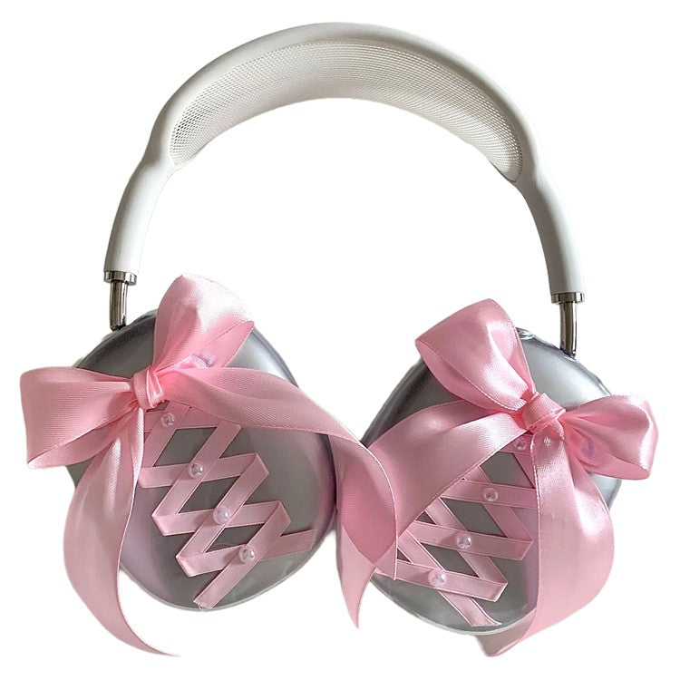 1Pair For AirPods Max Clear Case Ribbon Design Headphone TPU Sleeve - Red