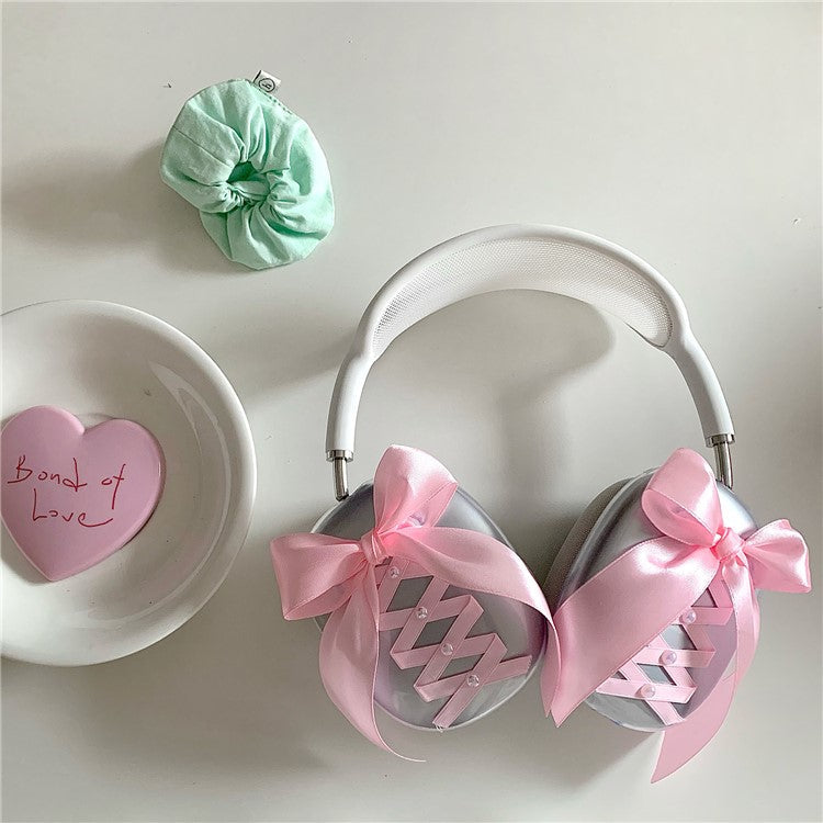 1Pair For AirPods Max Clear Case Ribbon Design Headphone TPU Sleeve - Red