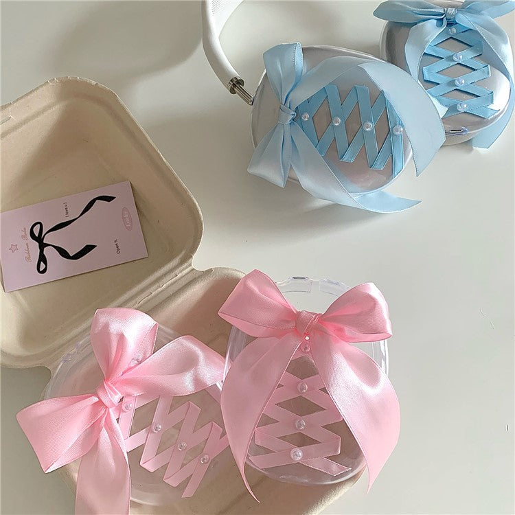 1Pair For AirPods Max Clear Case Ribbon Design Headphone TPU Sleeve - Red